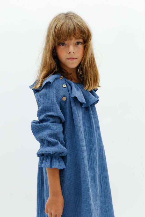 Oui Oui-MINIMUS KIDS-KIDS UP SHOWROOM-Vestido renata con cuello azulón