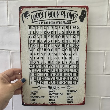 Placa decorativa pasatiempos para ir al baño sin móvil