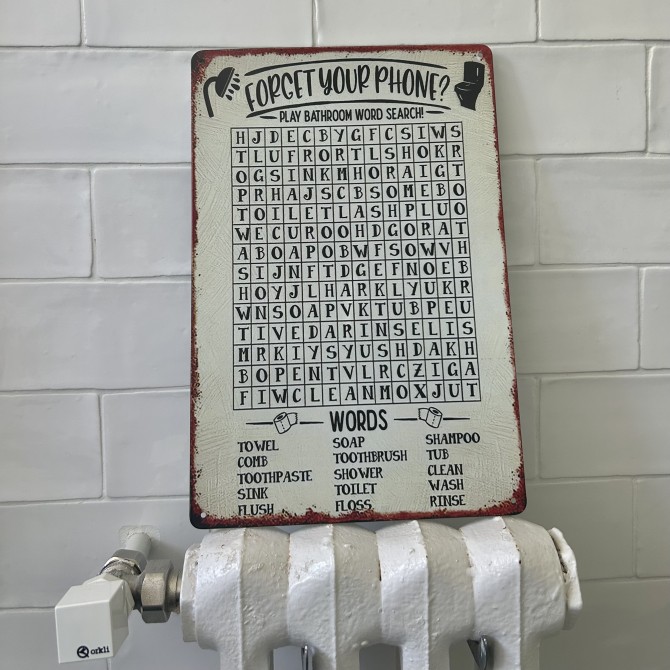Placa decorativa pasatiempos para ir al baño sin móvil